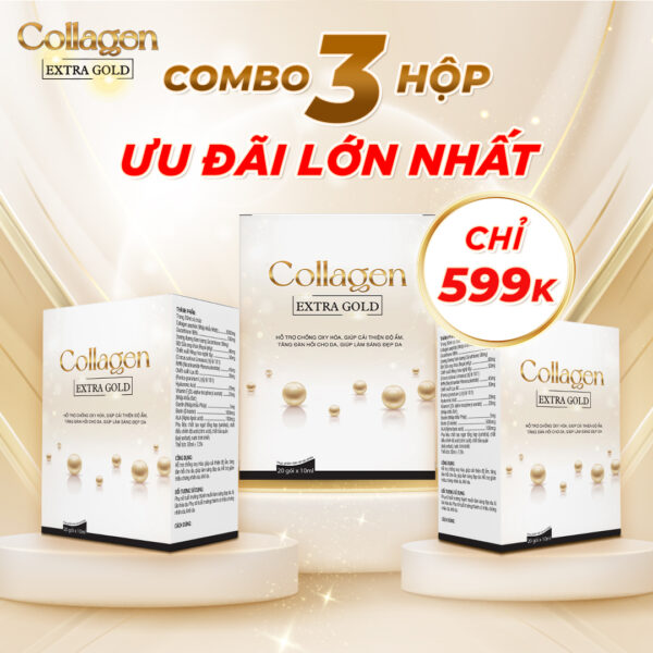 Combo 3 hộp 20 gói nước uống Collagen Extra Gold 10ml trắng da, mờ nám, chống lão hóa