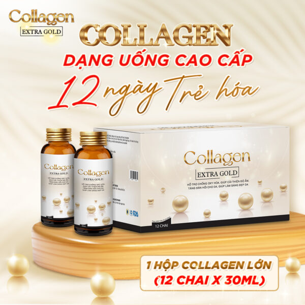 Hộp 12 chai nước uống Collagen Extra Gold 30ml trắng da, mờ nám, chống lão hóa
